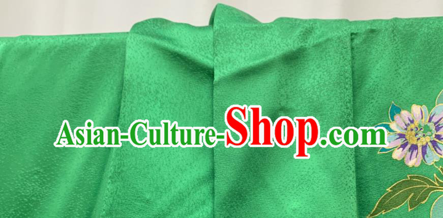 Japan Classical Daisy Pattern Furisode Kimono Clothing Wedding Garment Costume Traditional Bride Green Yukata Dress