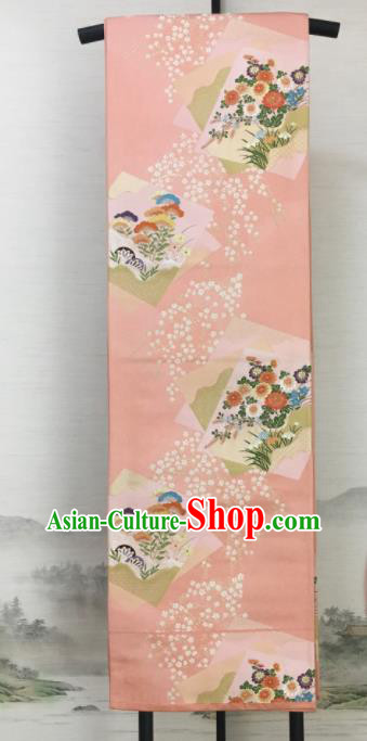 Japanese Traditional Yukata Robe Pink Brocade Belt Classical Flowers Pattern Wafuku Waistband Kimono Dress Corset Accessories