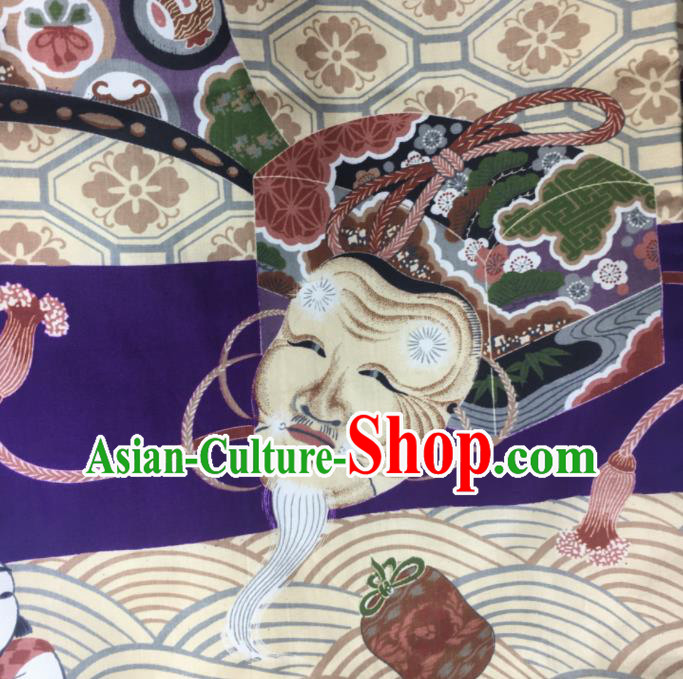 Japan Ancient Warrior Clothing Boys Kimono Costume Traditional Cranes Pattern Purple Yukata Robe