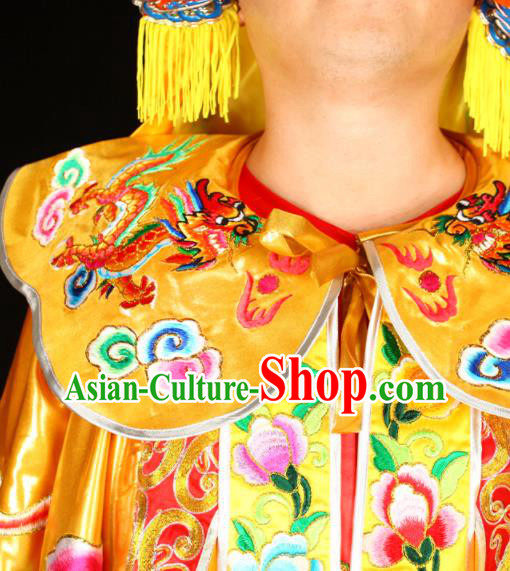 China Traditional Opera Embroidered Yellow Mantle Sichuan Opera Emperor Cape Beijing Opera King Clothing