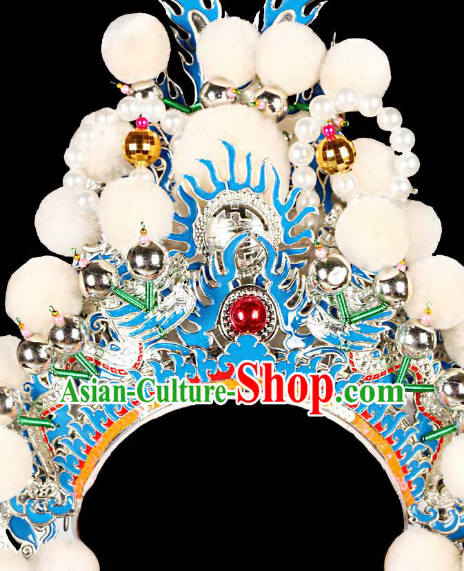 Chinese Handmade Opera Warrior Guan Yu Helmet Headwear Peking Opera Wusheng White Hat Beijing Opera General Headdress