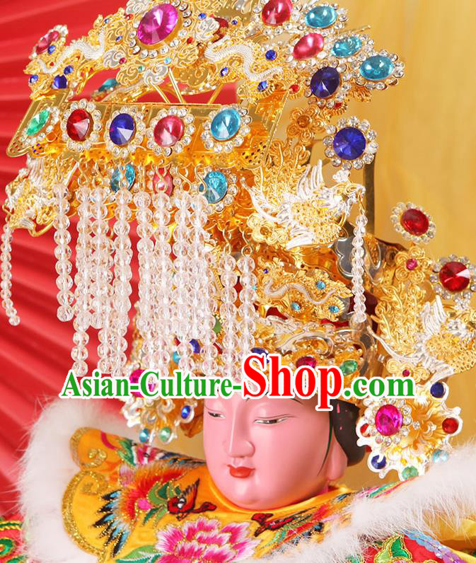 China Traditional Peking Opera Goddess Hat Handmade Opera Phoenix Coronet Beijing Opera Queen Statue Headwear