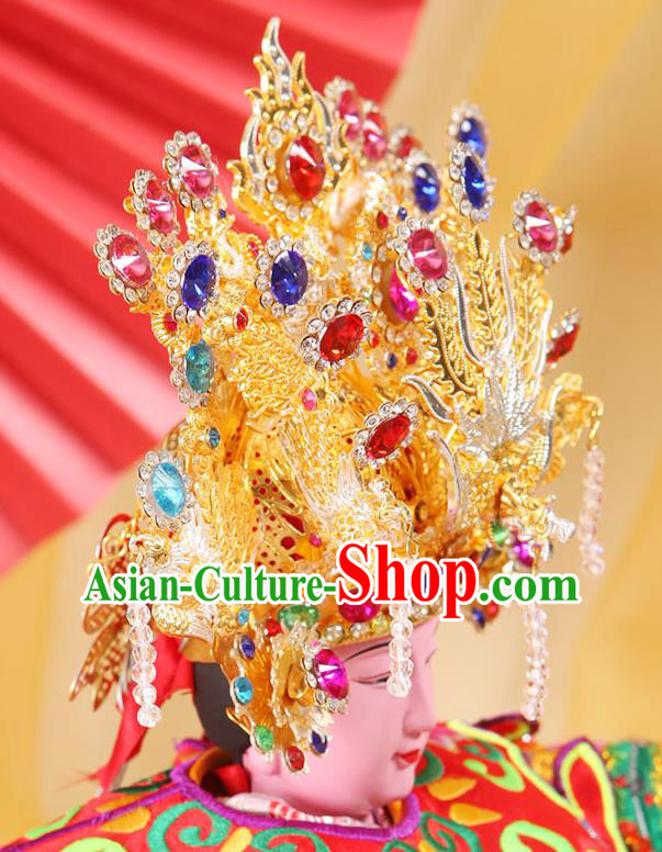 China Beijing Opera Taishan Queen Statue Headwear Traditional Peking Opera Goddess Hat Handmade Opera Phoenix Coronet