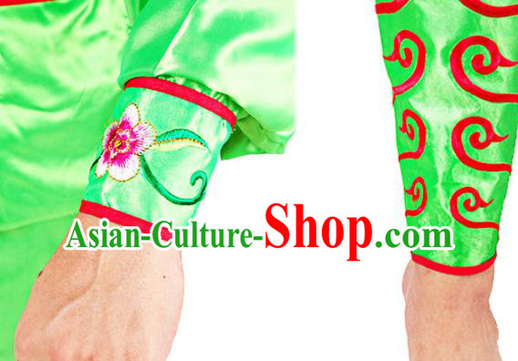 China Folk Dance Lion Dance Costumes Beijing Opera Takefu Clothing Traditional Peking Opera Wusheng Green Outfits