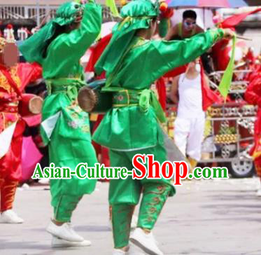 China Folk Dance Lion Dance Costumes Beijing Opera Takefu Clothing Traditional Peking Opera Wusheng Green Outfits