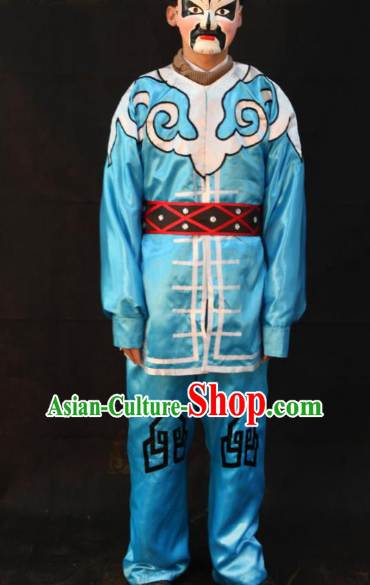 China Cosplay Water Margin Song Dynasty Swordsman Costumes Beijing Opera Hero Clothing Traditional Peking Opera Wusheng Blue Outfits