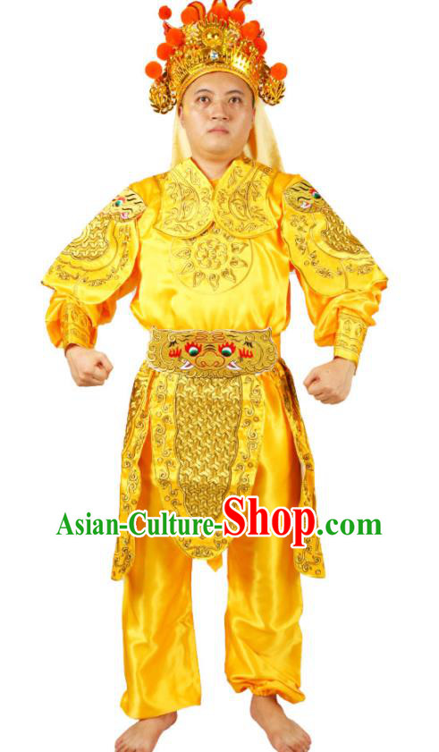 China Peking Opera Soldier Costumes Beijing Opera Wusheng Clothing Traditional Cosplay Swordsman Yellow Outfits