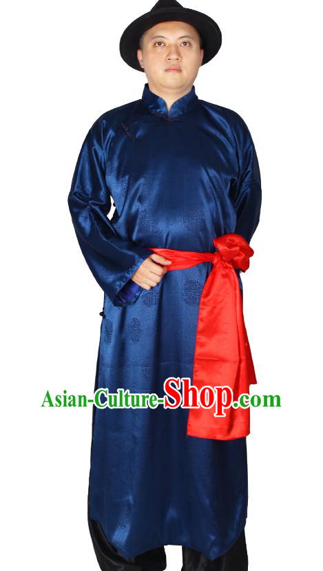 China Ancient Bridegroom Costume Minguo Male Clothing Traditional Wedding Navy Long Robe