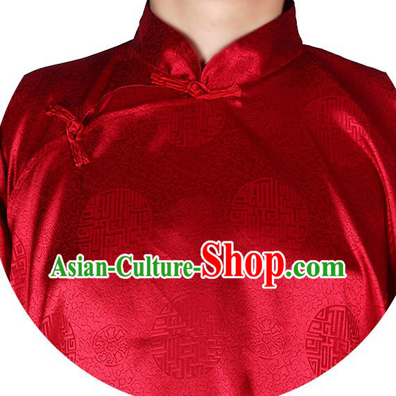 China Traditional Wedding Red Long Robe Ancient Bridegroom Costume Minguo Male Clothing