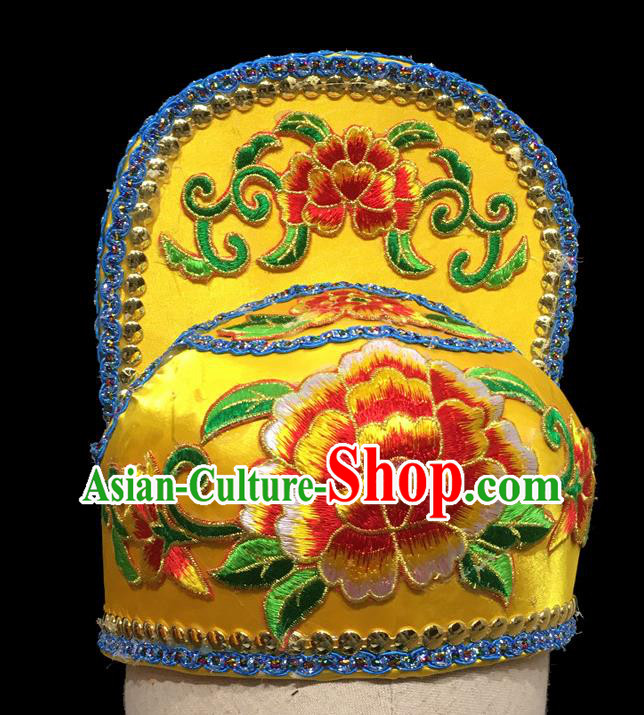 Chinese Ancient Scholar Headwear Beijing Opera Prince Embroidered Yellow Hat Handmade Opera Xiaosheng Headdress