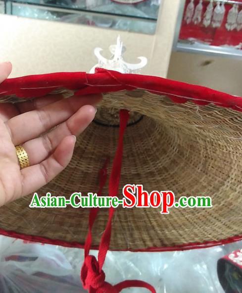 China Yi Nationality Woman Headwear Handmade Minority Bamboo Hat Liangshan Ethnic Group Folk Dance Silver Headdress