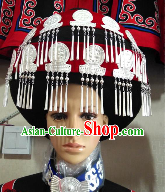 China Liangshan Ethnic Group Performance Headdress Yi Nationality Bamboo Headwear Handmade Minority Circular Hat