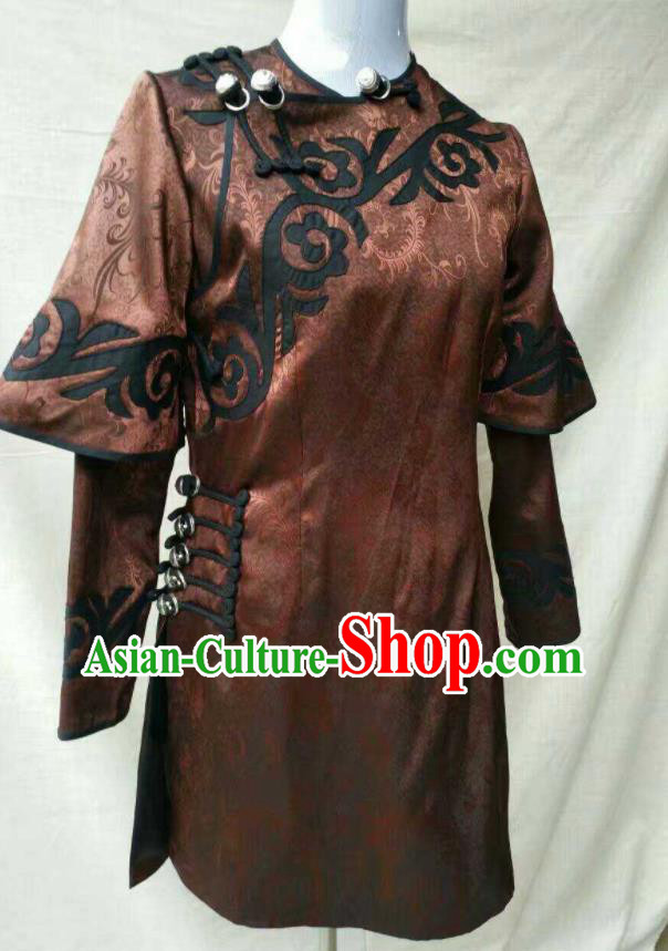 Chinese Ethnic Female Clothing Liangshan National Minority Upper Outer Garment Yi Nationality Dance Brown Shirt