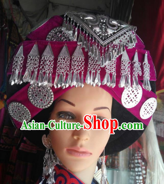 China Handmade Minority Wedding Circular Hat Liangshan Ethnic Group Bride Headdress Yi Nationality Folk Dance Headwear