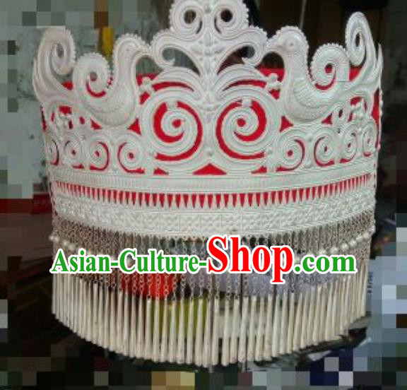 China Yi Nationality Folk Dance Headdress Handmade Minority Wedding Red Circular Hat Liangshan Ethnic Group Bride Headwear