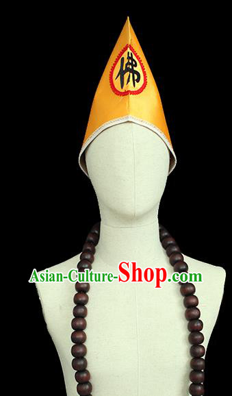 Chinese Ancient Monk Yellow Hat Peking Handmade Opera Buddhism Headdress Beijing Opera Buddha Jih Headwear