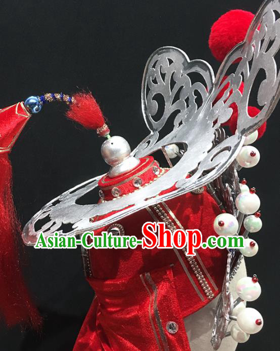 Chinese Beijing Opera Wusheng Hat Ancient General Helmet Handmade Chaozhou Opera Hero Guan Sheng Headdress