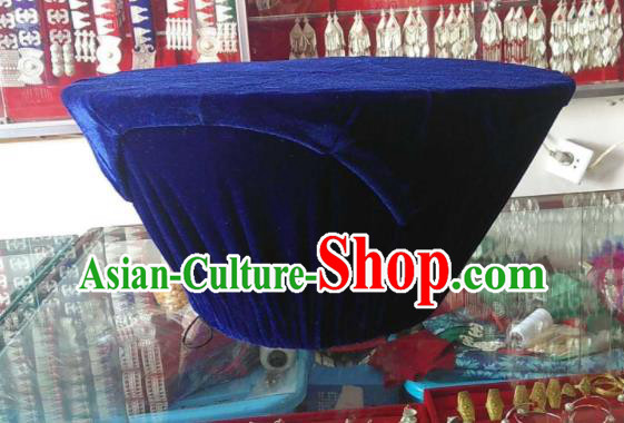 China Liangshan Ethnic Group Bamboo Headwear Handmade Royalblue Circular Cone Hat Yi Minority Folk Dance Headdress