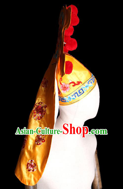 Chinese Beijing Opera Scholar Embroidered Yellow Hat Ancient Young Male Headdress Handmade Chaozhou Opera Swordsman Headwear