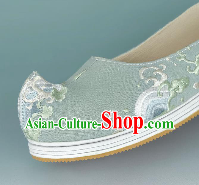 China Ancient Princess Shoes Traditional Hanfu Shoes Green Embroidered Shoes Handmade Cloth Shoes