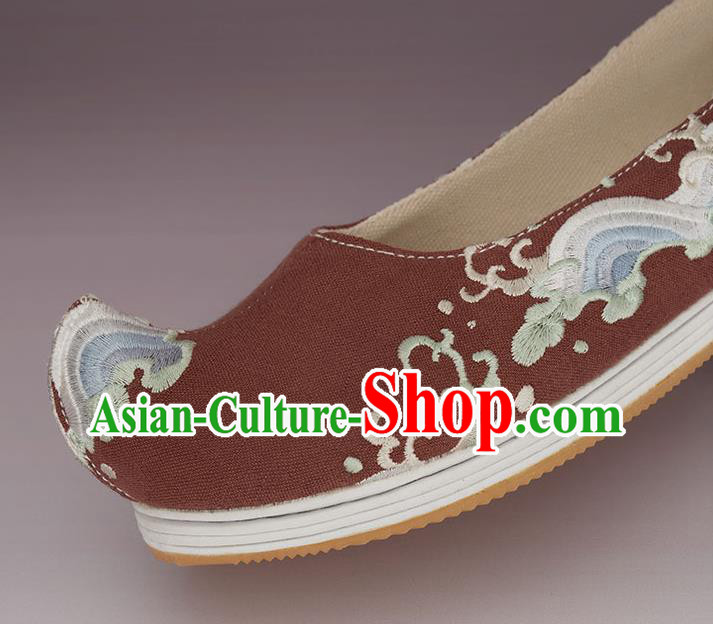 China Handmade Rust Red Cloth Shoes Ancient Princess Shoes Traditional Hanfu Shoes Embroidered Shoes
