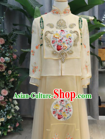Chinese Classical Embroidered Champagne Xiuhe Suits Traditional Hanfu Dress Wedding Ceremony Toasting Clothing Ancient Bride Garment Costumes
