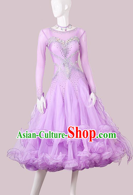 Professional Ballroom Dance Lilac Dress International Dance Performance Garment Modern Dance Fashion Waltz Competition Clothing