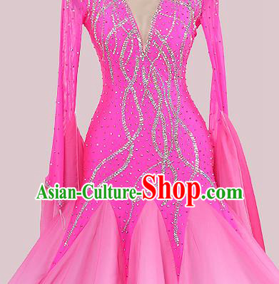 Custom Ballroom Dancing Clothing Waltz Competition Fashion Modern Dance Rosy Dress International Dance Garment