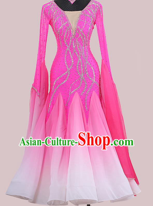 Custom Ballroom Dancing Clothing Waltz Competition Fashion Modern Dance Rosy Dress International Dance Garment