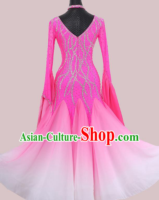 Custom Ballroom Dancing Clothing Waltz Competition Fashion Modern Dance Rosy Dress International Dance Garment