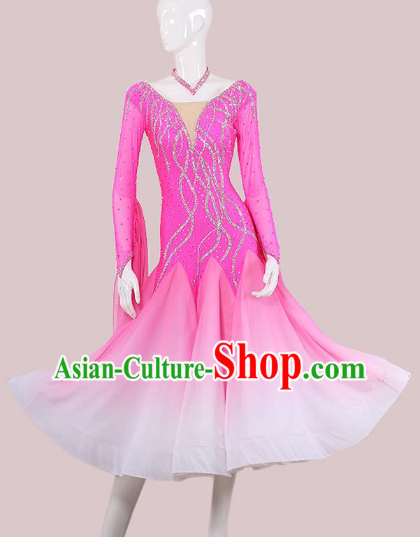 Custom Ballroom Dancing Clothing Waltz Competition Fashion Modern Dance Rosy Dress International Dance Garment