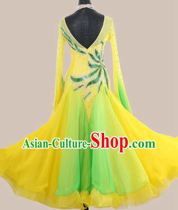 Custom International Dance Garment Ballroom Dancing Clothing Waltz Competition Fashion Modern Dance Yellow Dress