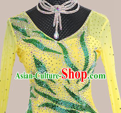 Custom International Dance Garment Ballroom Dancing Clothing Waltz Competition Fashion Modern Dance Yellow Dress