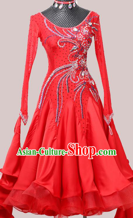 Custom Waltz Competition Fashion Modern Dance Red Dress International Dance Garment Ballroom Dancing Clothing