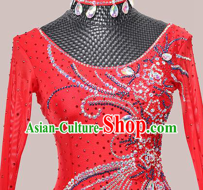 Custom Waltz Competition Fashion Modern Dance Red Dress International Dance Garment Ballroom Dancing Clothing