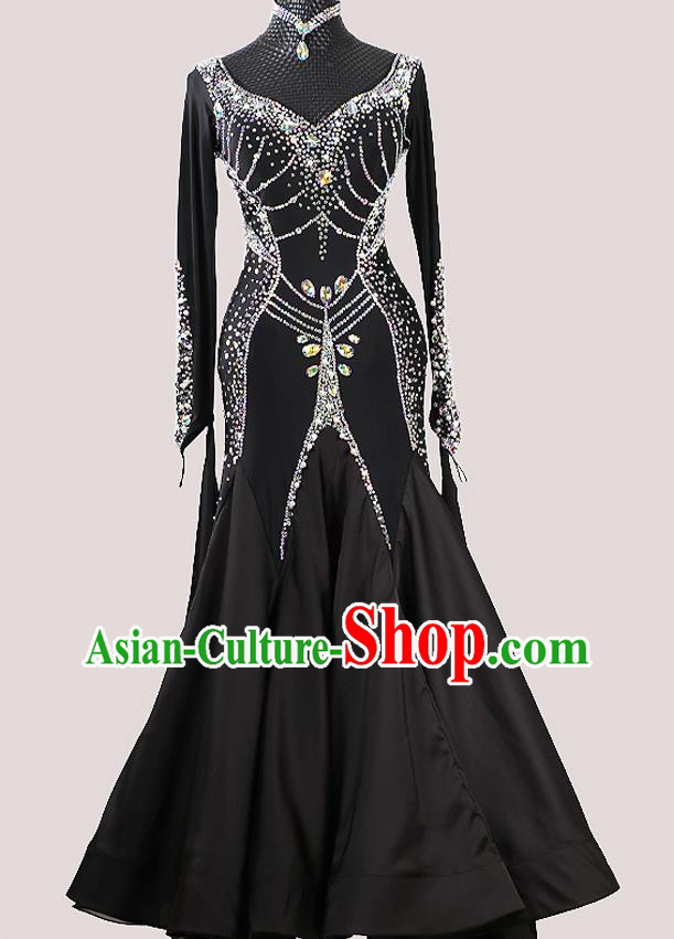 Custom Modern Dance Garment International Dance Competition Black Dress Ballroom Dancing Clothing Waltz Performance Fashion