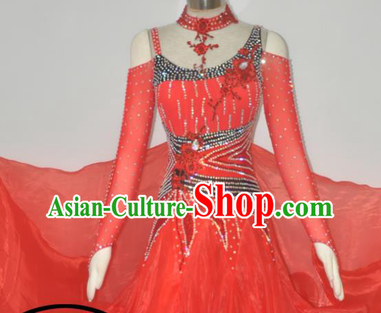 Custom Woman Waltz Performance Dancewear Ballroom Dancing Red Dress Modern Dance Clothing International Dance Garment