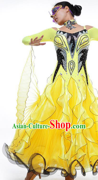 Custom Modern Dance Yellow Dress International Dance Competition Garment Woman Waltz Performance Dancewear Ballroom Dancing Costume