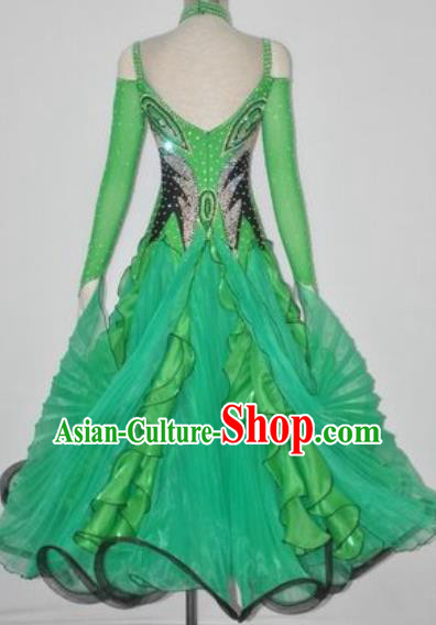 Custom International Waltz Green Dress Performance Dancewear Ballroom Dancing Garment Modern Dance Clothing