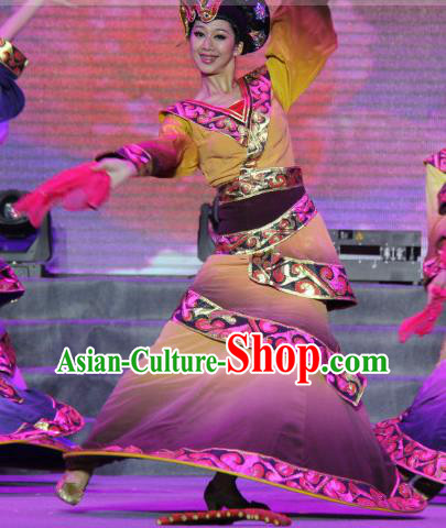 Chinese Hanfu Dance Outfits Classical Dance Garment Costumes Female Group Dance Clothing Coloured Pottery Performance Dress