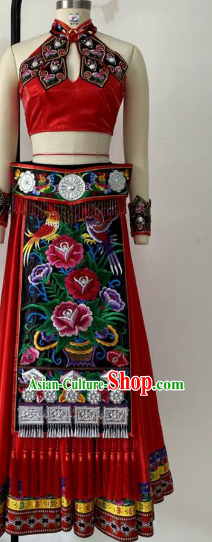 Chinese Jiangxi Minority Performance Garment Costumes She Nationality Female Clothing Ethnic Group Dance Red Dress Uniforms