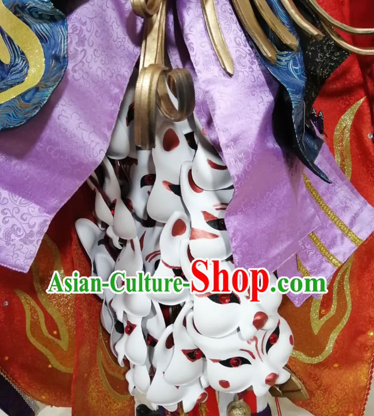 Custom Japanese Queen Kimono Clothing Cosplay Onmyoji Red Dress Halloween Garment Costume