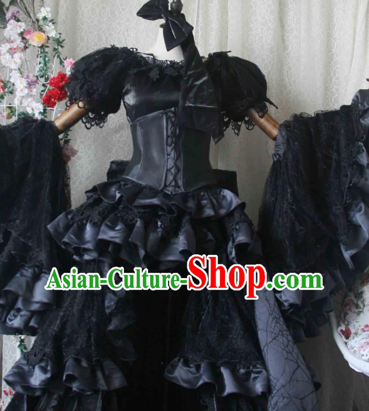 Custom Gothic Princess Clothing Cosplay Witch Black Dress Halloween Fancy Ball Garment Costume