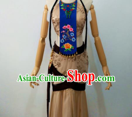 Chinese Hanfu Beauty Dance Clothing Classical Dance Garment Costumes Stage Performance Wang Zhaojun Khaki Dress Outfits