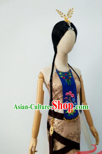 Chinese Hanfu Beauty Dance Clothing Classical Dance Garment Costumes Stage Performance Wang Zhaojun Khaki Dress Outfits