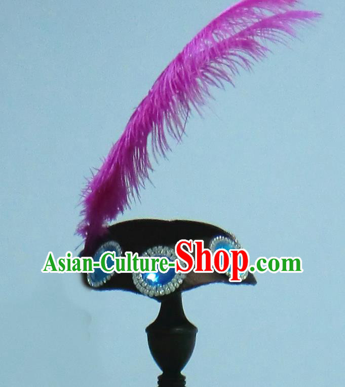 Top China Ethnic Folk Dance Feather Headdress Xinjiang Minority Performance Hair Accessories Uyghur Nationality Dance Hat