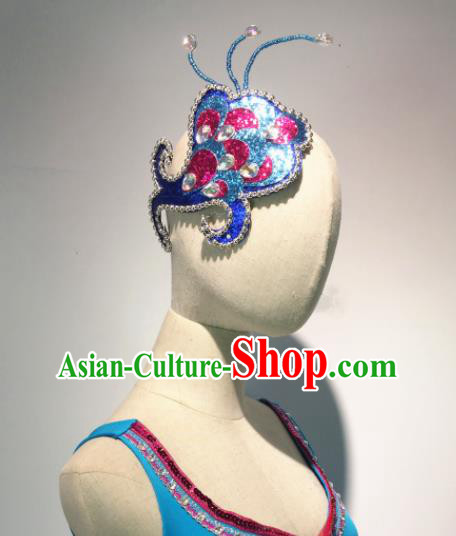 Top China Ethnic Peacock Dance Hair Accessories Yunnan Minority Female Dance Blue Hair Stick Dai Nationality Stage Performance Headpiece