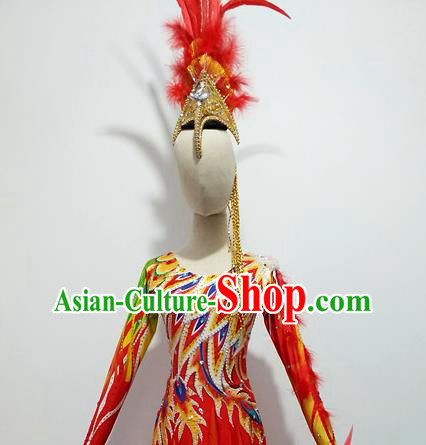 Top China Female Group Dance Red Feather Headpiece Classical Dance Hair Accessories Stage Performance Hair Crown