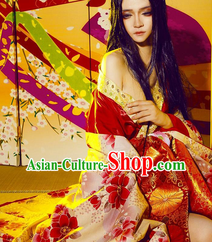 Custom Japanese Imperial Consort Clothing Cosplay Geisha Red Kimono Dress Halloween Fancy Ball Courtesan Garment Costume