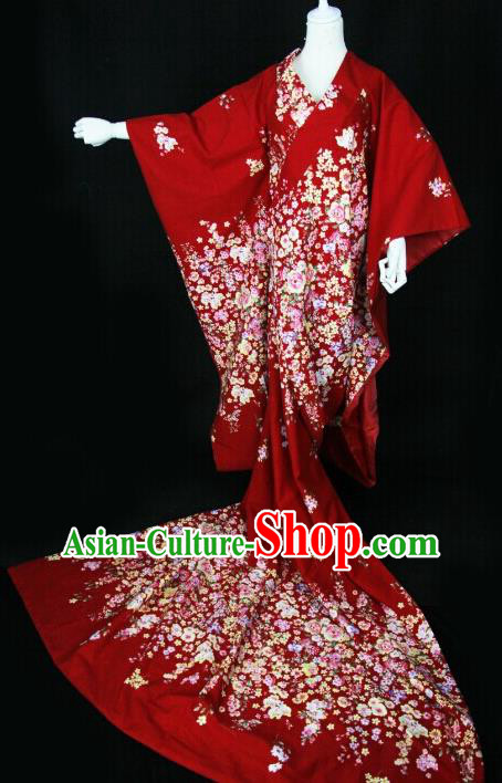 Custom Japanese Geisha Clothing Cosplay Queen Red Kimono Dress Japan Courtesan Garment Costume